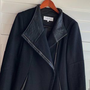 Calvin Klein woman's black wool coat w/silver zipper (sized Medium)